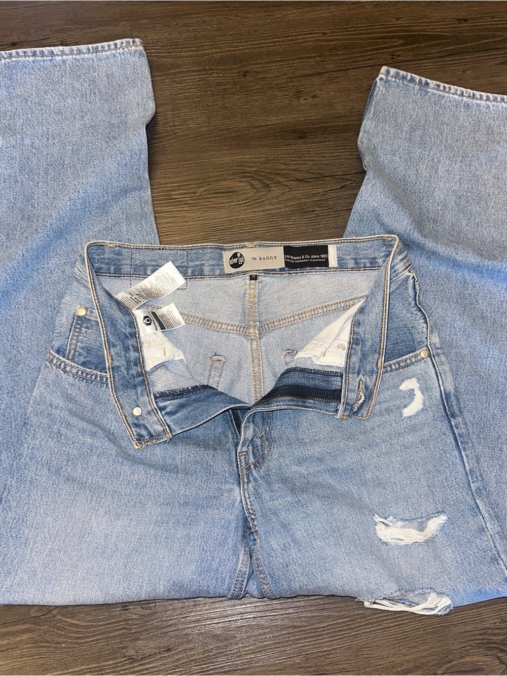 Vintage Levis Strauss & Co Distressed '94 Baggy 27 Blue Denim Wash Y2K Jeans